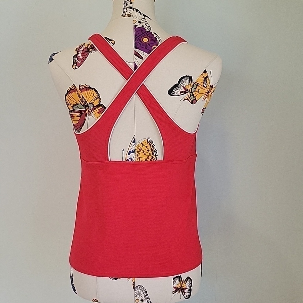 LAND'S END red bathing suit top.  Criss cross in back.  Size 8. - Picture 3 of 5